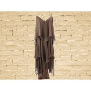 1970's Anthony Muto Brown Tiered Chiffon Gown
